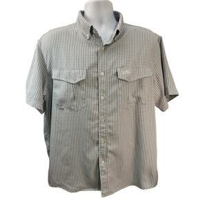 AFTCO Shirt Size L Light Checkered Short Sleeve Button-Up Coastal Utility Style